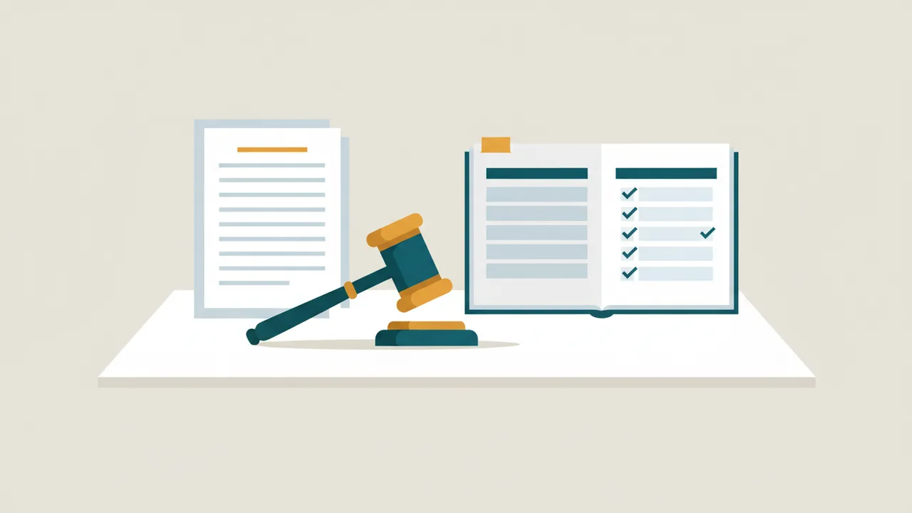 Meeting agendas and minutes stacked beside a gavel and a weekly planner with tasks checked off