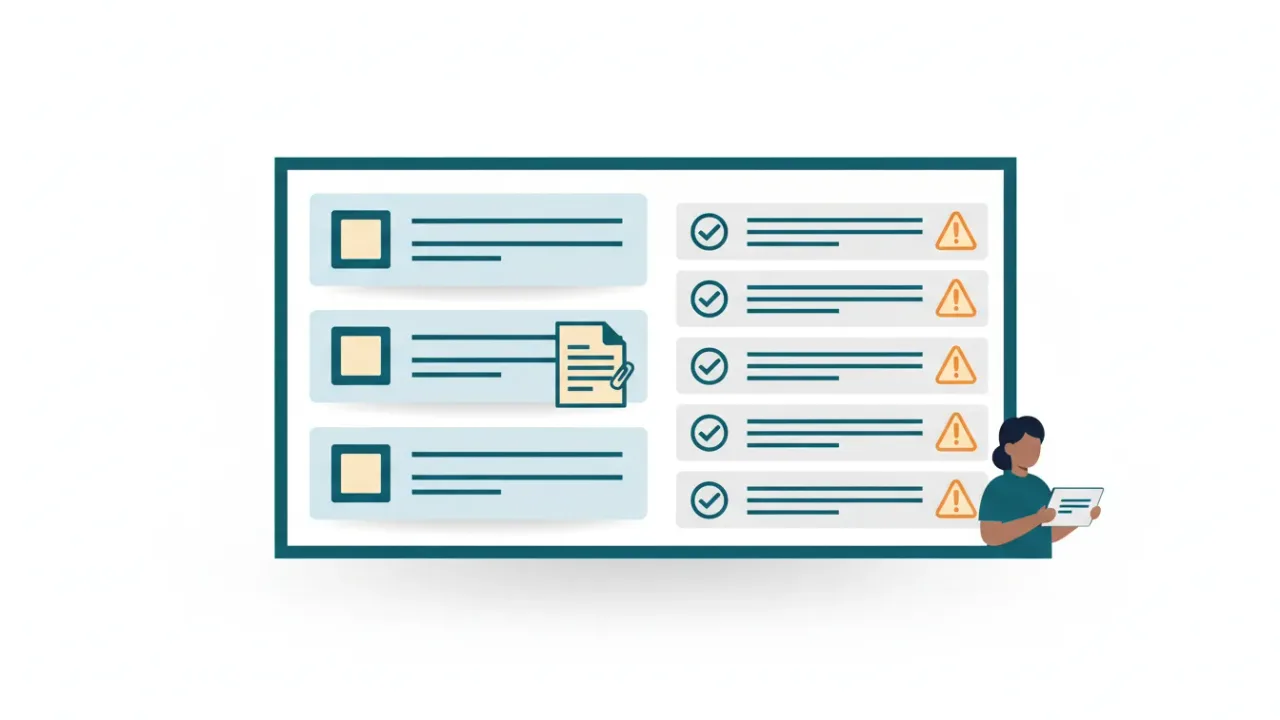An online course page with a checker panel listing passed items and warnings