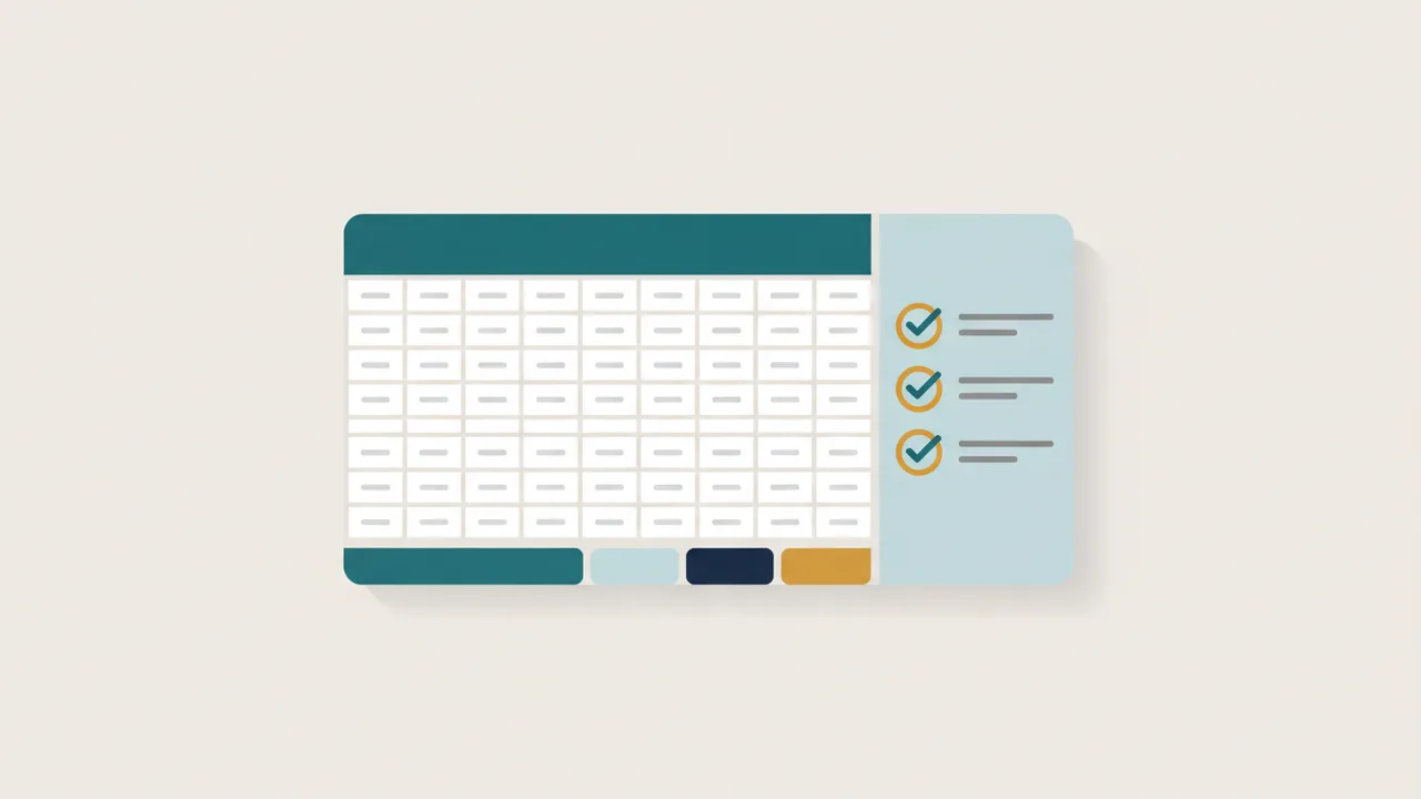 A spreadsheet with a highlighted header row, sheet tabs and a checklist