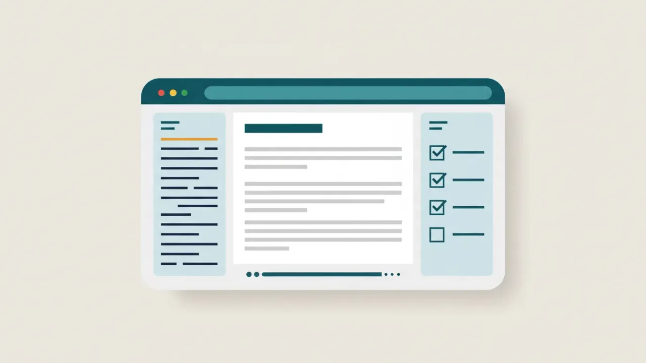An online document with a heading outline and a checker add-on panel