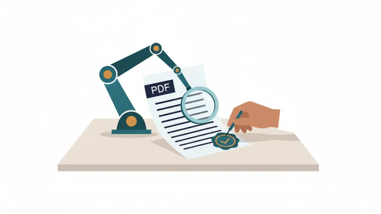 A PDF being fixed by an AI tool and checked by a person