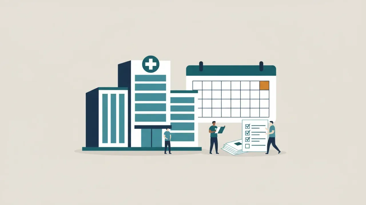 A hospital with a calendar and accessible documents